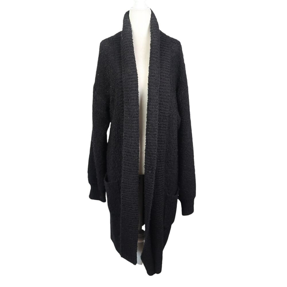 Vintage 90s Fashion Elements Black Chunky Loop Knit Long Duster Cardigan Sweater